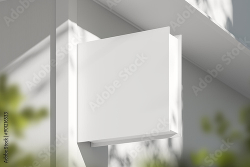 Foto City mockup square white sign for commercial ad on building exterior