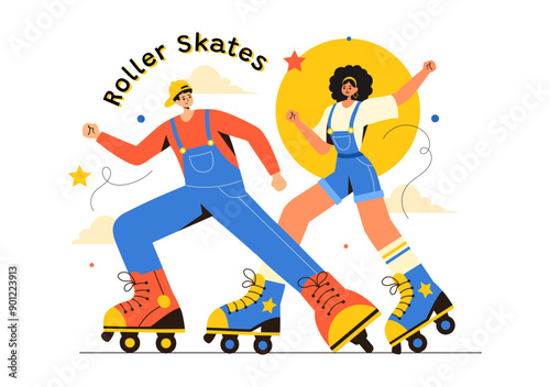 People Riding Roller Skates in a City Park for Outdoor Activities, Sports Recreation or Weekend Leisure on Flat Cartoon Background Vector Illustration