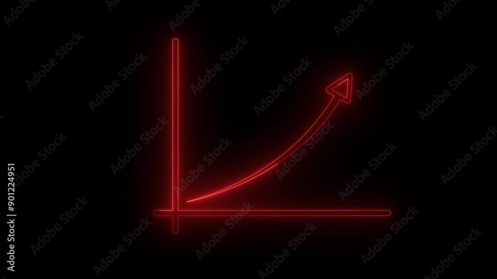Neon rising arrow animation, success concept. Profit growing icon animation.. 4k animation on black background.