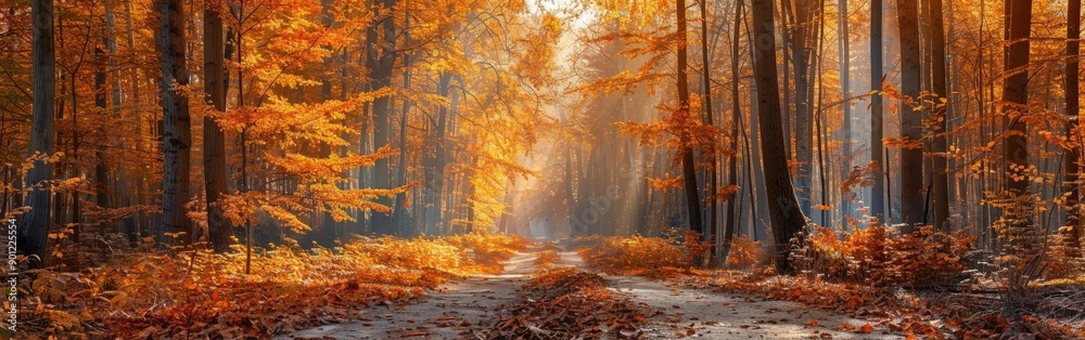 Tranquil Autumn Forest Path in Vivid Anime Style Tranquil Autumn Forest Path in Vivid Anime Style