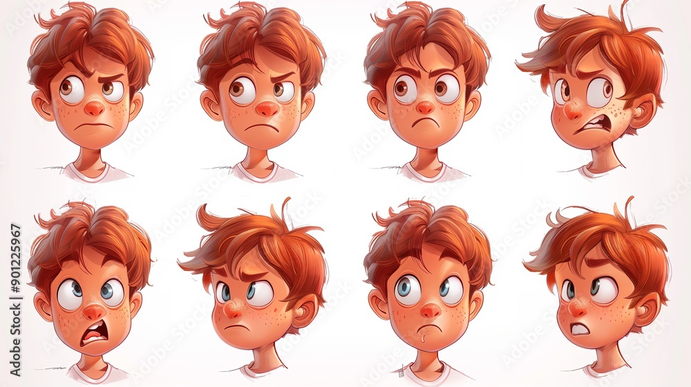 Cute Boy Emoji Sheet with Various Emotions and Dynamic Poses Cute Boy Emoji Sheet with Various Emotions and Dynamic Poses