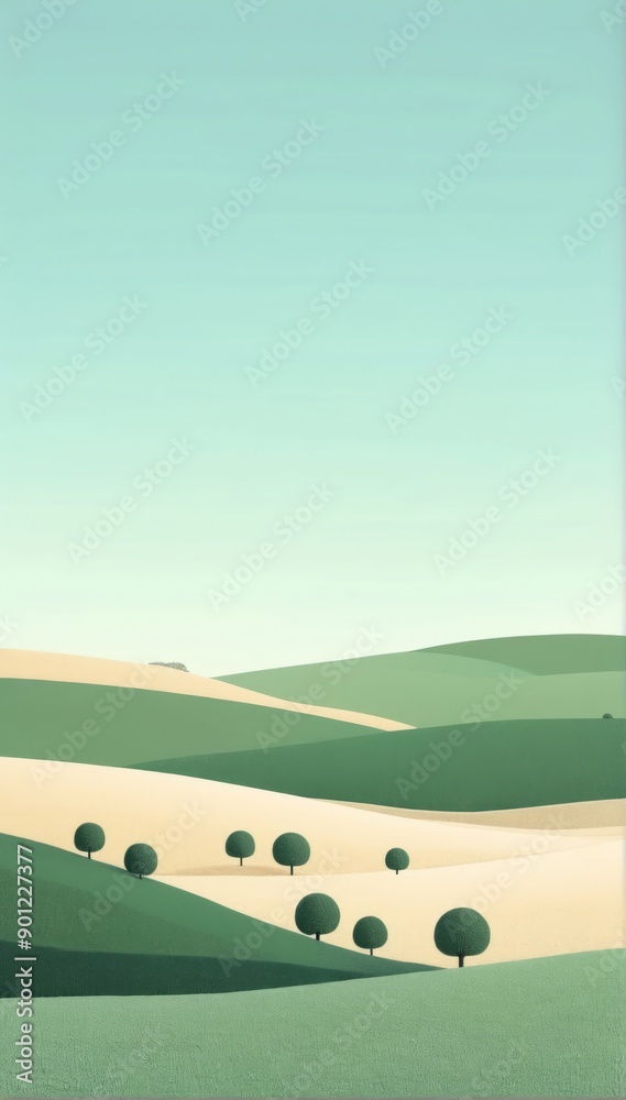 Fototapeta premium Minimalist flat harmony serene scene landscape