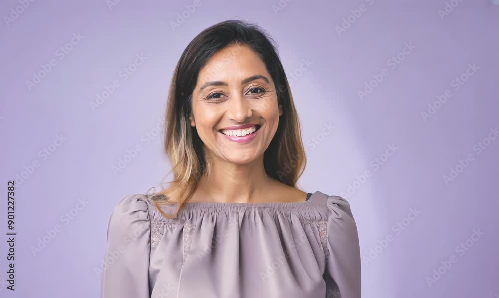 Portrait of a beautiful young Indian woman smiling against a purple background Portrait of a beautiful young Indian woman smiling against a purple background
