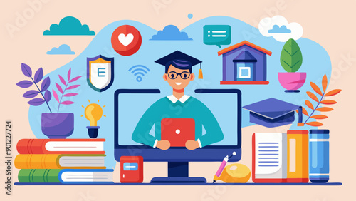 online-education-and-e-learning-at-home-by-webinar vector illustration