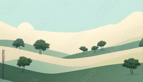 Minimalist flat harmony serene scene landscape