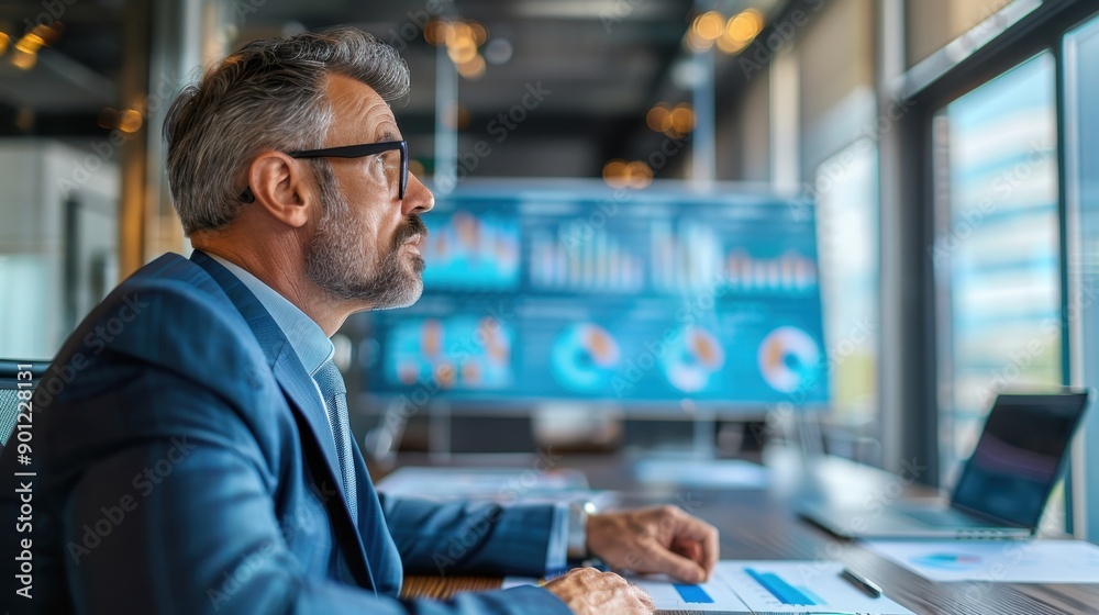 Corporate Leader Facing Financial Decline Charts in Boardroom - Business Debt and Executive Pressure Concept Corporate Leader Facing Financial Decline Charts in Boardroom - Business Debt and Executive Pressure Concept
