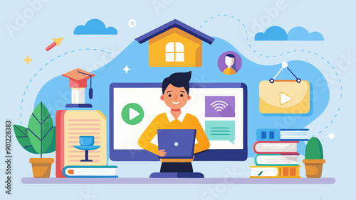 online-education-and-e-learning-at-home-by-webinar vector illustration