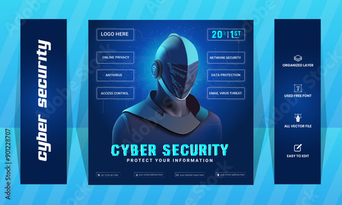 Cyber security mordent social media ads design template