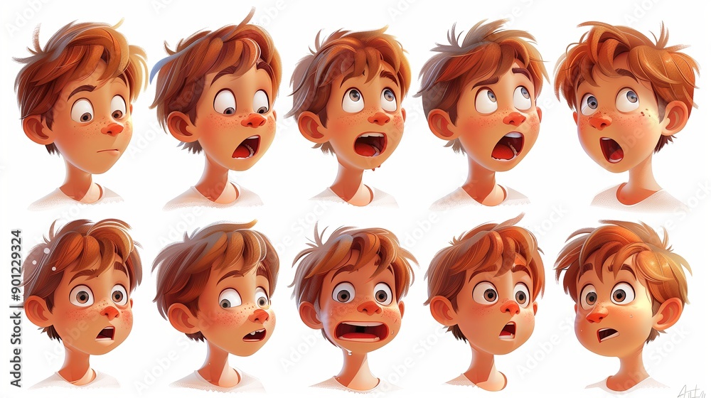 Cute Boy Emoji Sheet with Various Emotions and Dynamic Poses Cute Boy Emoji Sheet with Various Emotions and Dynamic Poses