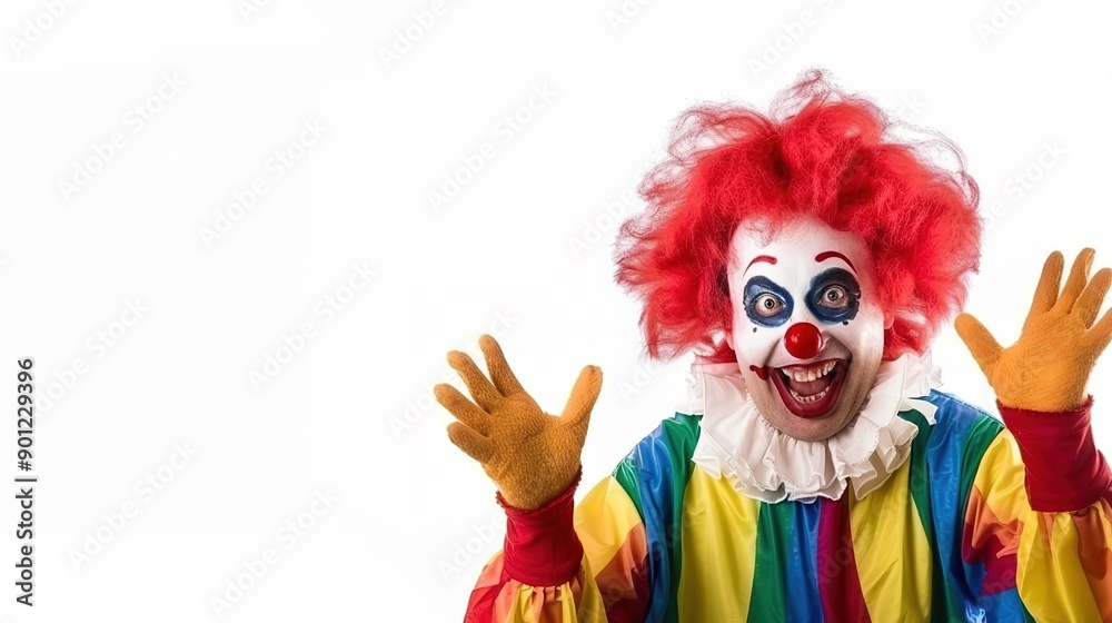 Funny Clown on a White Background: Playful and Colorful Character for Entertaining Designs Funny Clown on a White Background: Playful and Colorful Character for Entertaining Designs