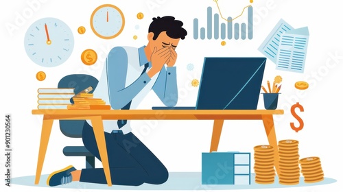 Stressed Tech Entrepreneur Facing Financial Loss in Profile View | Concept of Business and Tech Startup Debt Crisis