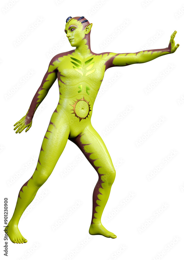 3D Rendering Green Alien on White 3D Rendering Green Alien on White