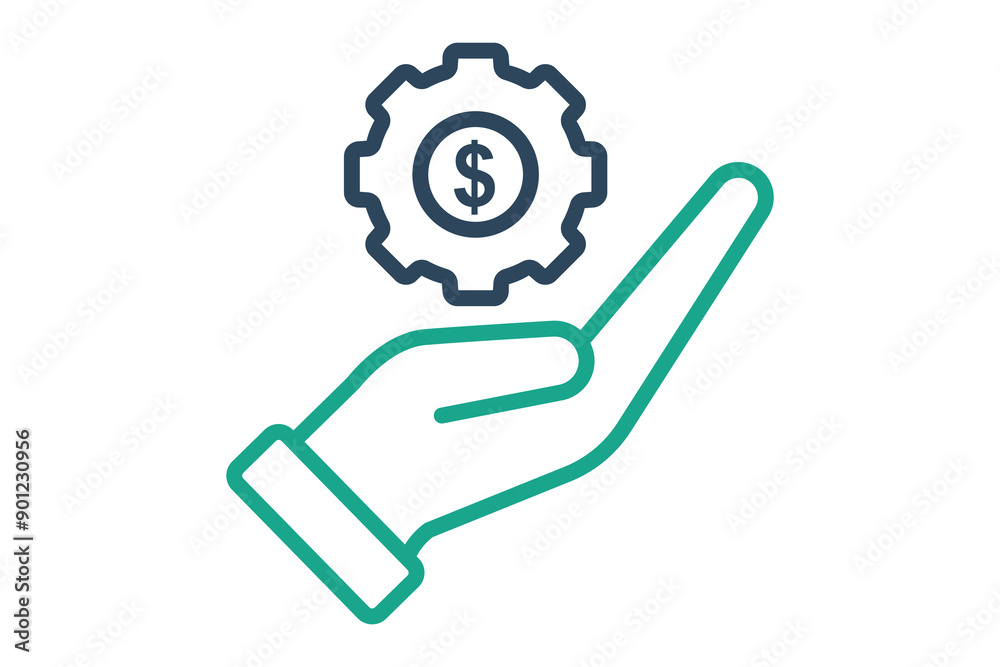 Business Management icon. hand with gear and dollar. icon related to business. line icon style. business elements vector illustration Business Management icon. hand with gear and dollar. icon related to business. line icon style. business elements vector illustration