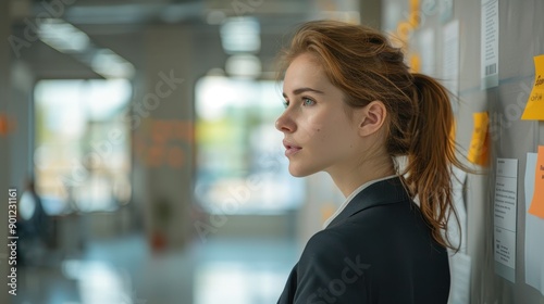 Free Download Overwhelmed Businesswoman Facing Corporate Crisis Amid Business Debt, Empty Office with Debt Notices on Wall - GFXLoad
