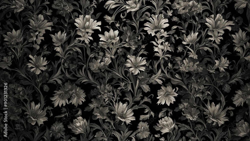 Naklejka premium black floral pattern Background Concept Wallpaper with empty copy space for text