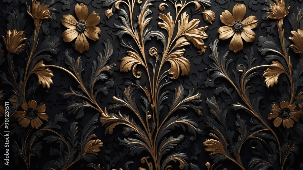 black floral pattern Background Concept Wallpaper with empty copy space for text