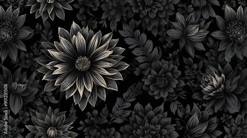 Wallpaper Mural black floral pattern Background Concept Wallpaper with empty copy space for text Torontodigital.ca