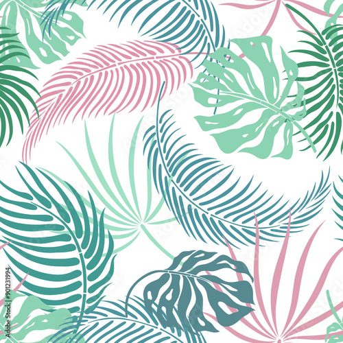 Seamless pattern with  leaves. Hand drawn tripic flat illustration.