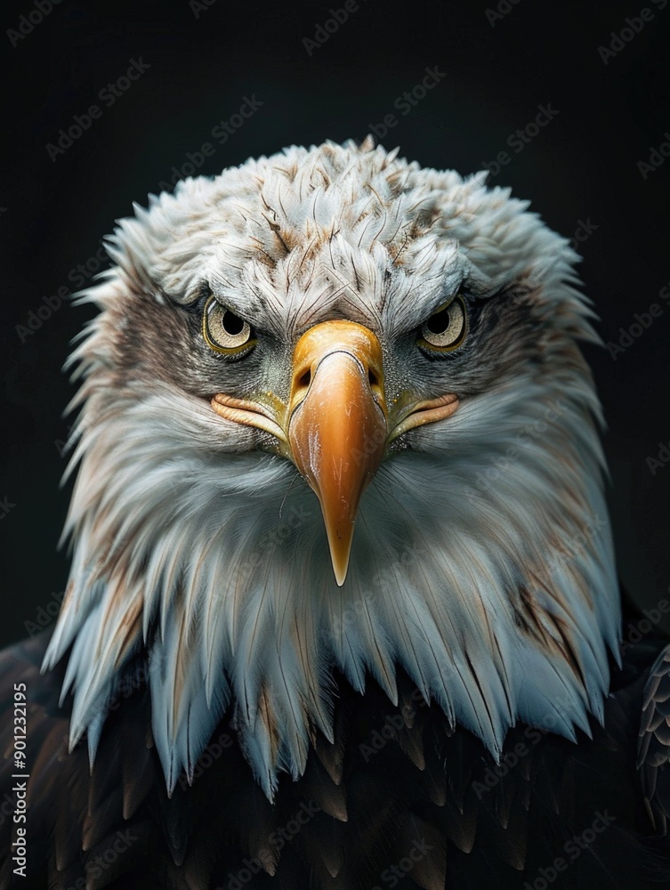 Obraz premium A close-up view of a bald eagle's face, great for wildlife and nature themed projects