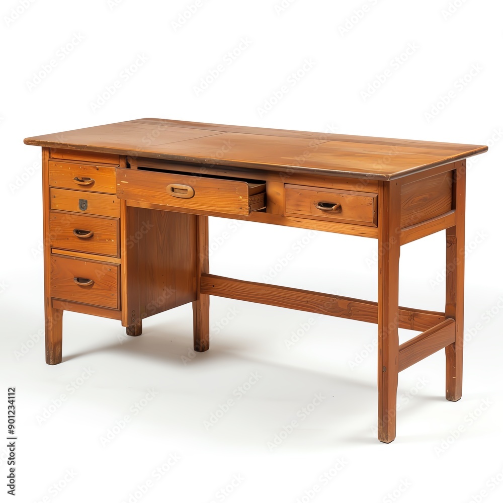 A stylish wooden desk featuring multiple drawers, perfect for home office or study workspace. A stylish wooden desk featuring multiple drawers, perfect for home office or study workspace.