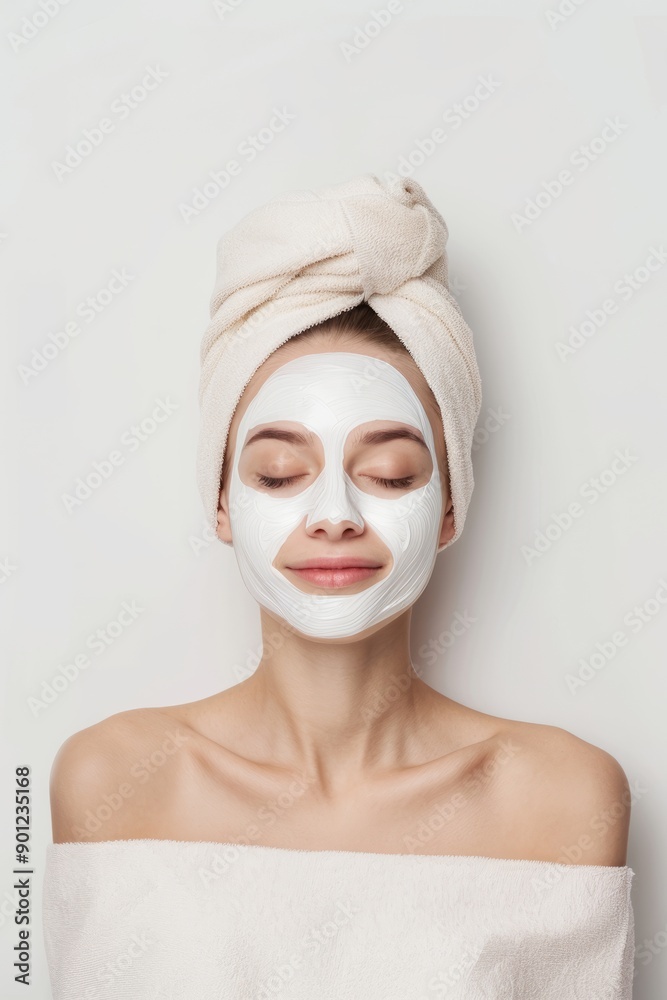 Relaxed woman with clay mask enjoys facial treatment in serene spa salon Relaxed woman with clay mask enjoys facial treatment in serene spa salon
