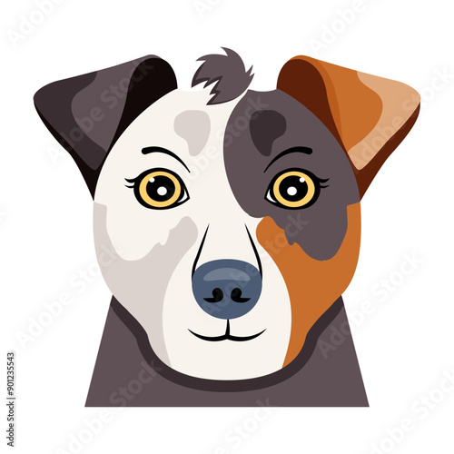 Dog face with eye patch, flat vector 

