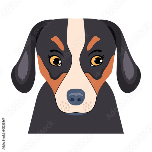 Mountain dog with eye patches, flat vector 

