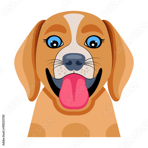 Happy dog with tongue out, flat icon 

