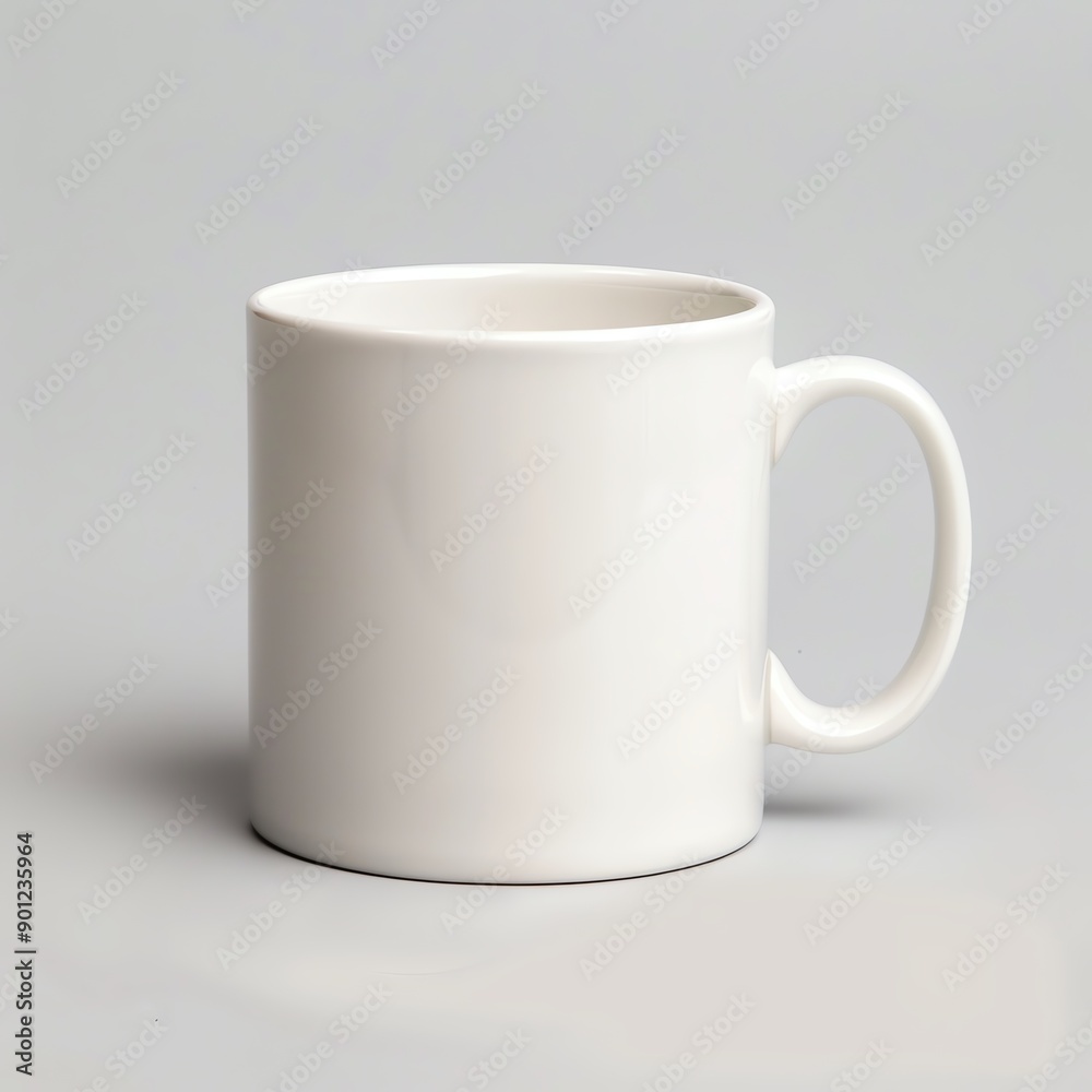 A pristine white mug on a subtle gray background, ideal for showcasing design or branding concepts. A pristine white mug on a subtle gray background, ideal for showcasing design or branding concepts.