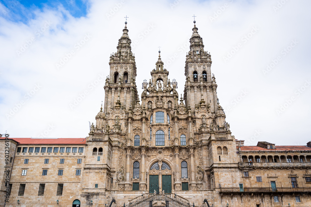 Front facade of Santiago cathedral a cloudy day Front facade of Santiago cathedral a cloudy day
