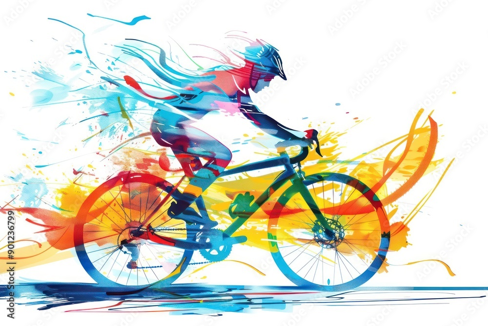 Fototapeta premium Abstract colorful illustration of bicyclist