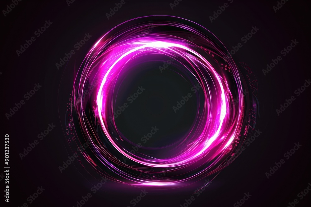 Abstract purple futuristic circle with glowing light effect on a black background illustration Abstract purple futuristic circle with glowing light effect on a black background illustration