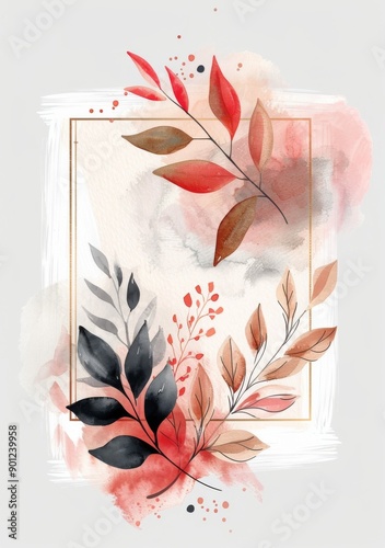 Watercolor Painting With Floral Frame