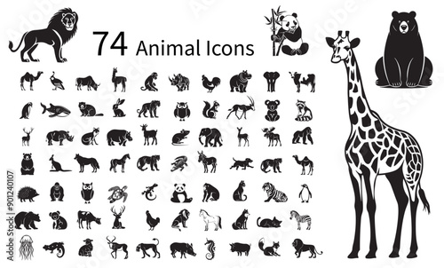 Animals silhouettes collection. Animal logo set. Isolated on White background.