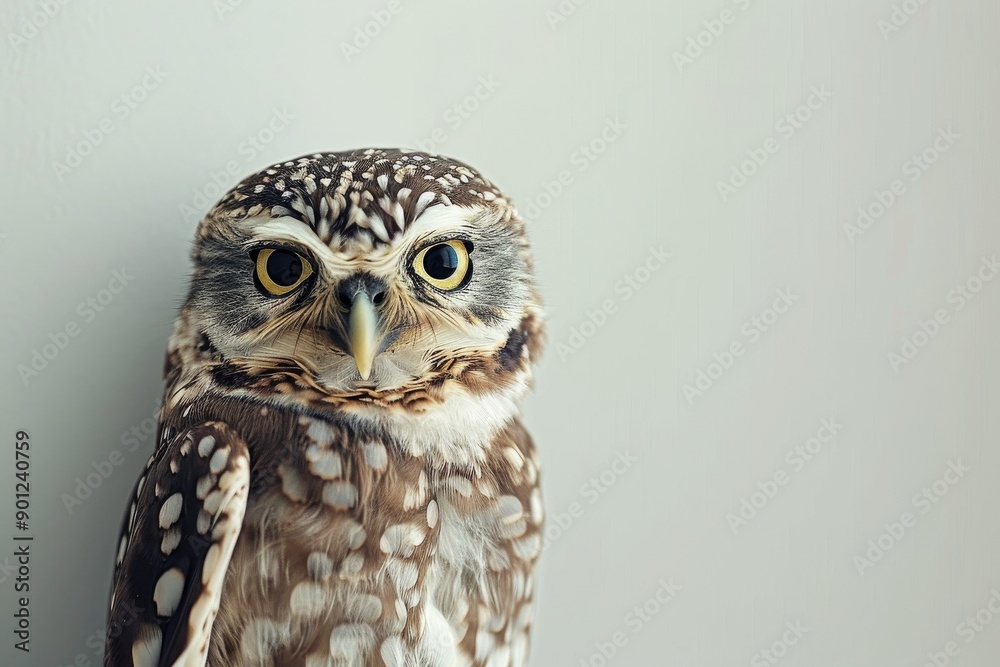 Owl, head tilted inquisitively a minimalist background Owl, head tilted inquisitively a minimalist background
