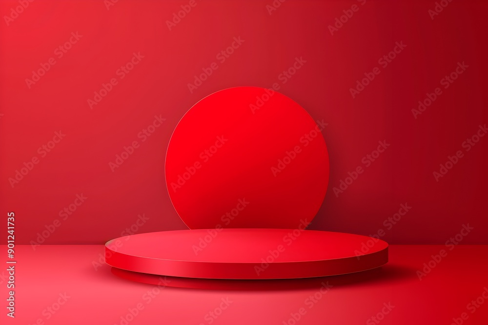 Red podium on red background for product presentation, empty space for text or logo Red podium on red background for product presentation, empty space for text or logo