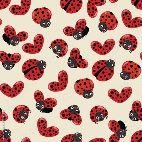 Scalable vectorial representing a seamless background pattern with cute ladybugs, element for cute design.
