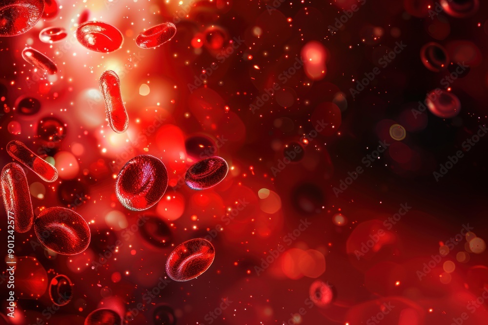 Blood cells flowing in vein background. Ai generative illustration. Medical hospital concept design
