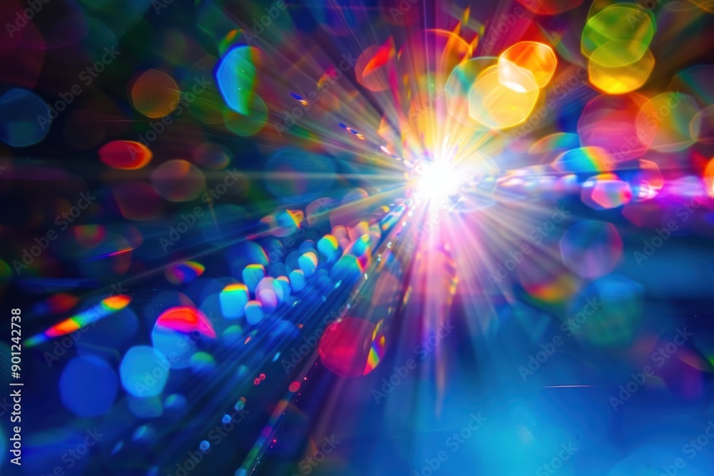 Blue light flare prism rainbow flares overlay effect on black ...