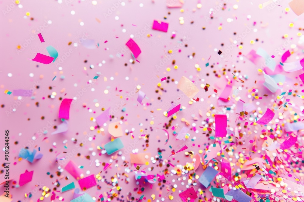 Fototapeta premium Celebration and colorful confetti party on pink abstract background