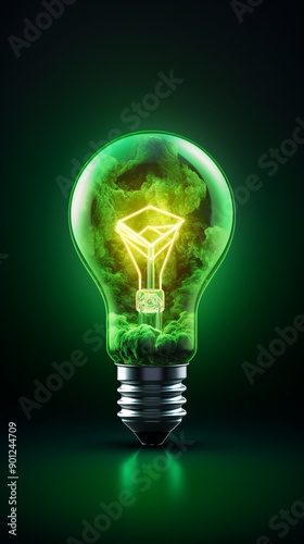 A green light bulb with the future energy generation industry. Ai generetd photo