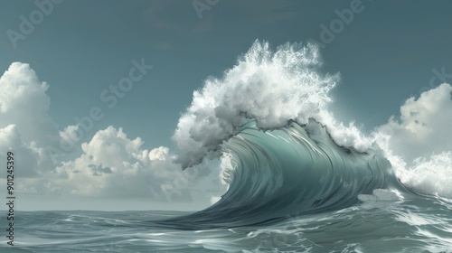 Majestic Ocean Wave Crashing Under a Cloudy Sky Capturing the Power and Beauty of Nature