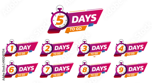Days To Go Countdown banner template design. 1,2,3,4,5,6,7,8,9,10,20 days left countdown icon. vector 