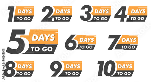 Days To Go Countdown banner template design. 1,2,3,4,5,6,7,8,9,10,20 days left countdown icon. vector 