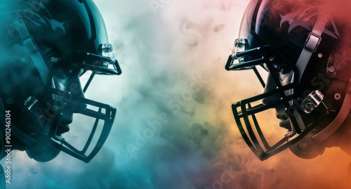 Football Helmets Facing Off