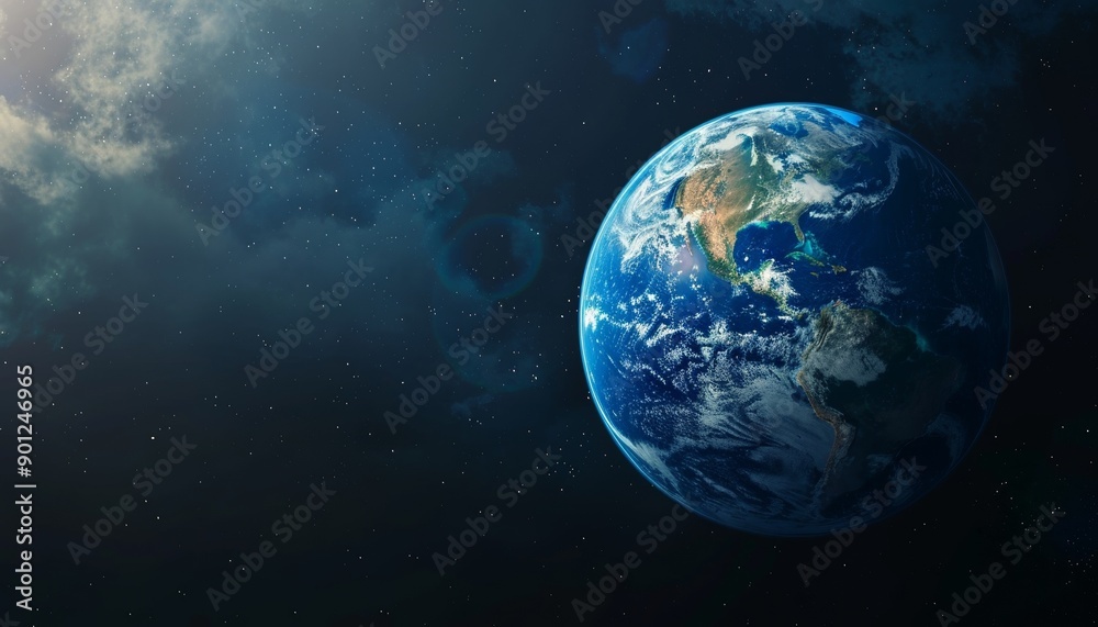 Planet Earth from Space with Visible Continents, Oceans, Clouds. Background with Copy Space Planet Earth from Space with Visible Continents, Oceans, Clouds. Background with Copy Space