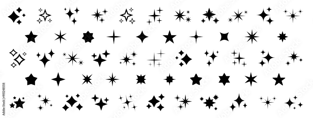 Stars icon collection. Different star shapes. Black stars icon set. Sparkle star icon set. Vector illustration Stars icon collection. Different star shapes. Black stars icon set. Sparkle star icon set. Vector illustration
