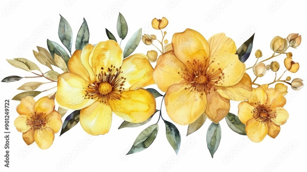 Fototapeta premium watercolor flower arrangement in yellow colors on white background