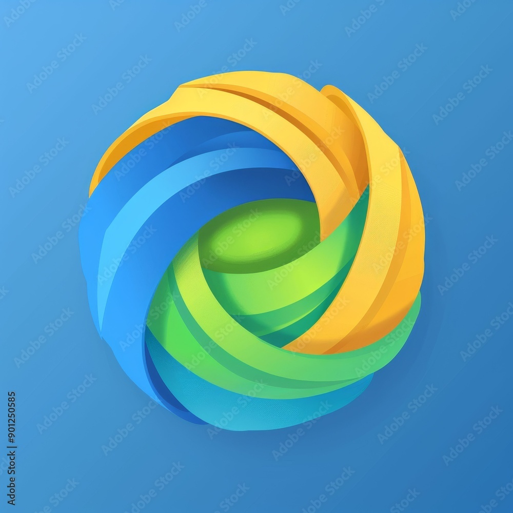 Obraz premium A vibrant abstract logo design featuring blue, green, and yellow curved shapes on a smooth background.