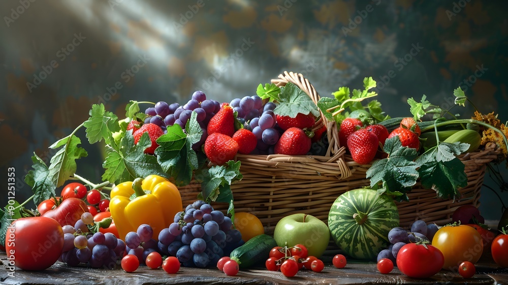 Vibrant Harvest: A Bountiful Basket of Fresh Fruits and Vegetables Vibrant Harvest: A Bountiful Basket of Fresh Fruits and Vegetables